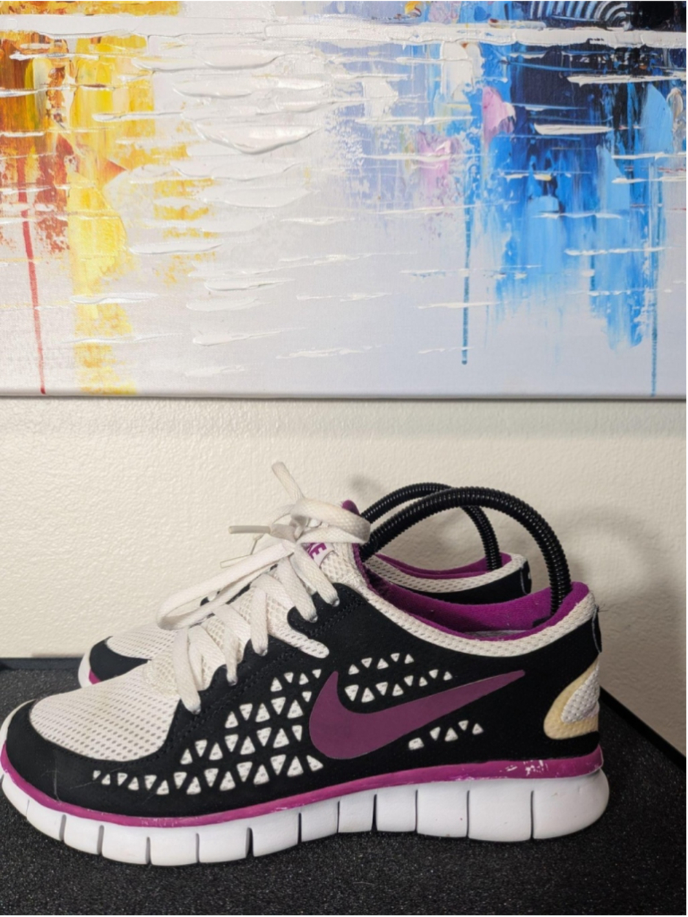 Nike Free Run Shoes Womens Size 7.5 White Black Pink Sneakers 395914-161
